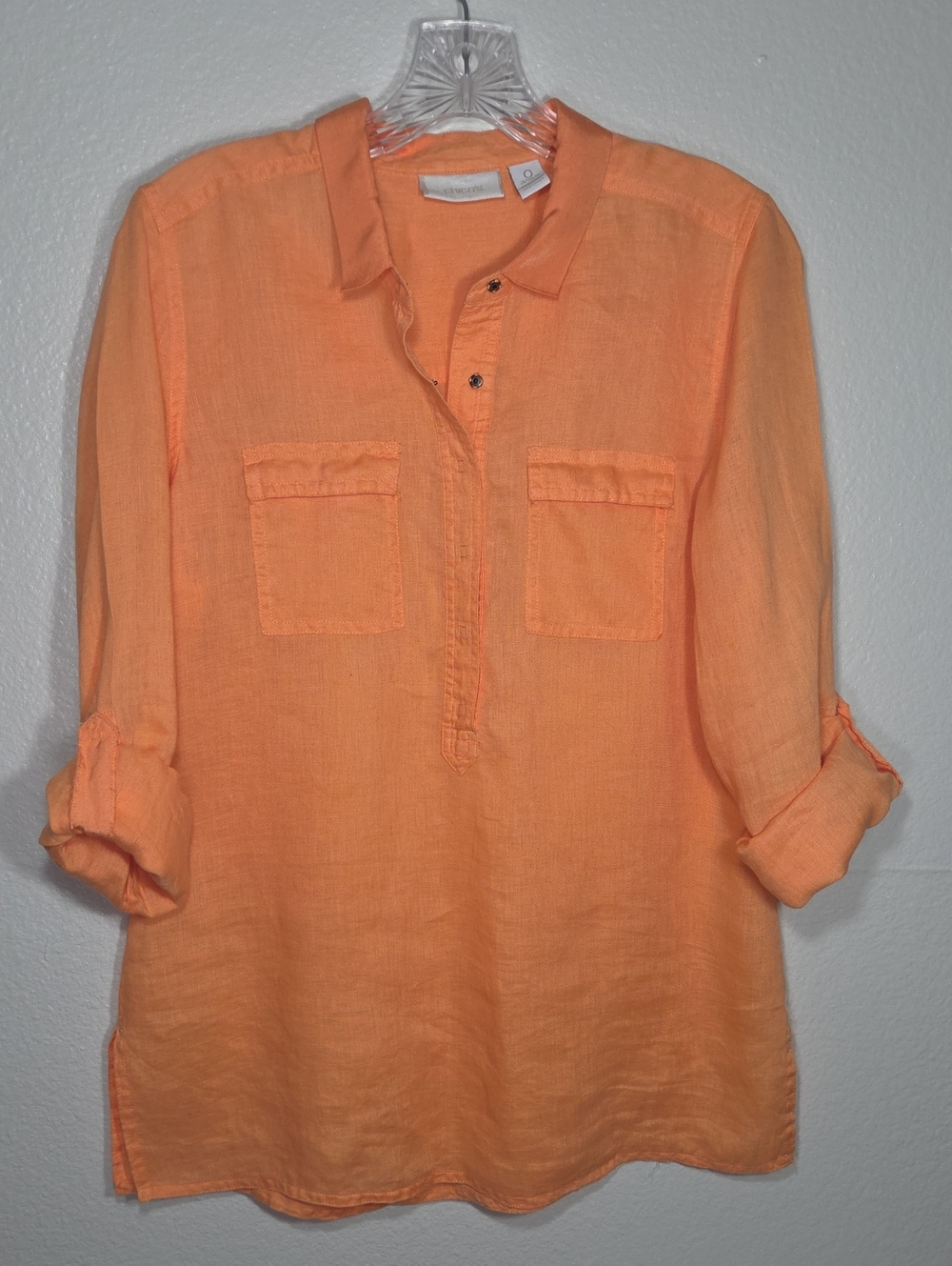 Chico's Linen Lightweight Orange Popover Blouse